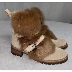 Schutz Women's Boots Fur Buckle Suede Size 5 Made in Brazil EUC